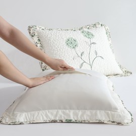 Beatrice Home Fashions Carnation Floral Embroidered Quilted Bedspread, Lightweight, All-Seasons, Standard Sham, Sage