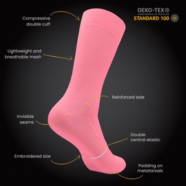 NORTEI Cycling Socks for Men and Women - Running Triathlon Hiking Gym Crossfit Sport Socks - Padded, Breathable, Seamless, Compressive and Light (UK, Alpha, S, M, Regular, Regular, Pink)