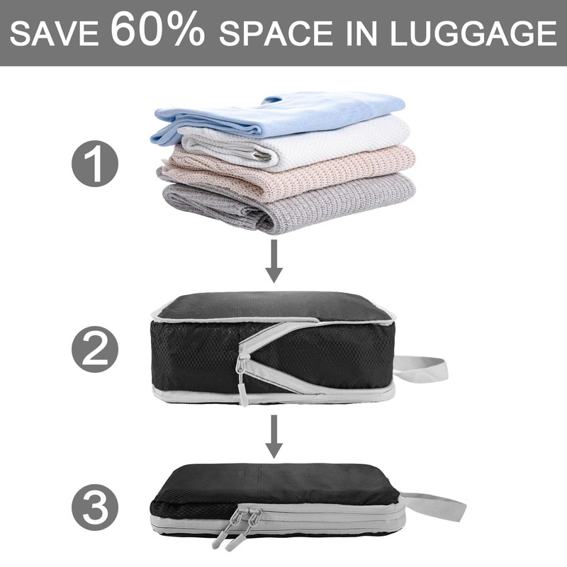 BIKHYY 4 Sets Black Compression Packing Cubes Travel Ultralight Luggage