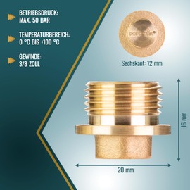 Poppstar Brass Plug 3/8 Inch Male Thread (BSP G 3/8 Inch (16.7 mm), up to 50 bar, 12 mm Hexagonal)