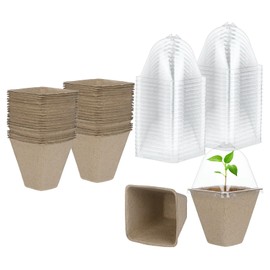 M METERXITY 40-Pack Peat Pots, 3.15 Inch Square Garden Germination Nursery Pots with Humidity Dome, Seed Germination Trays for Planting/Flower/Vegetable/Gardening Supplies[No Holes]