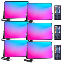Meloght LED Flood Light 500W Equiv, 50W RGBW Color Changing Floodlights Outdoor with Remote, IP66 Stage Lights, Uplighting Indoor Landscape Lighting Floor Spotlights, Uplights for Events Party 6 Pack