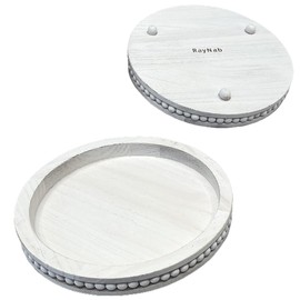Round Wood Decorative Tray for Home Decor - White Decorative Wood Beaded Tray | Round Wooden Tray for Living Room, Coffee Table & Kitchen Table Decor - Modern Round Wood Tray for Centerpiece