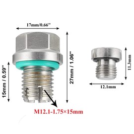 YSIL M12.1-1.75 x 15mm Oversize Piggyback Oil Drain Plug Stainless Steel Self Tapping Oil Pan Thread Repair Kit with O-Ring and Hexagonal Wrench