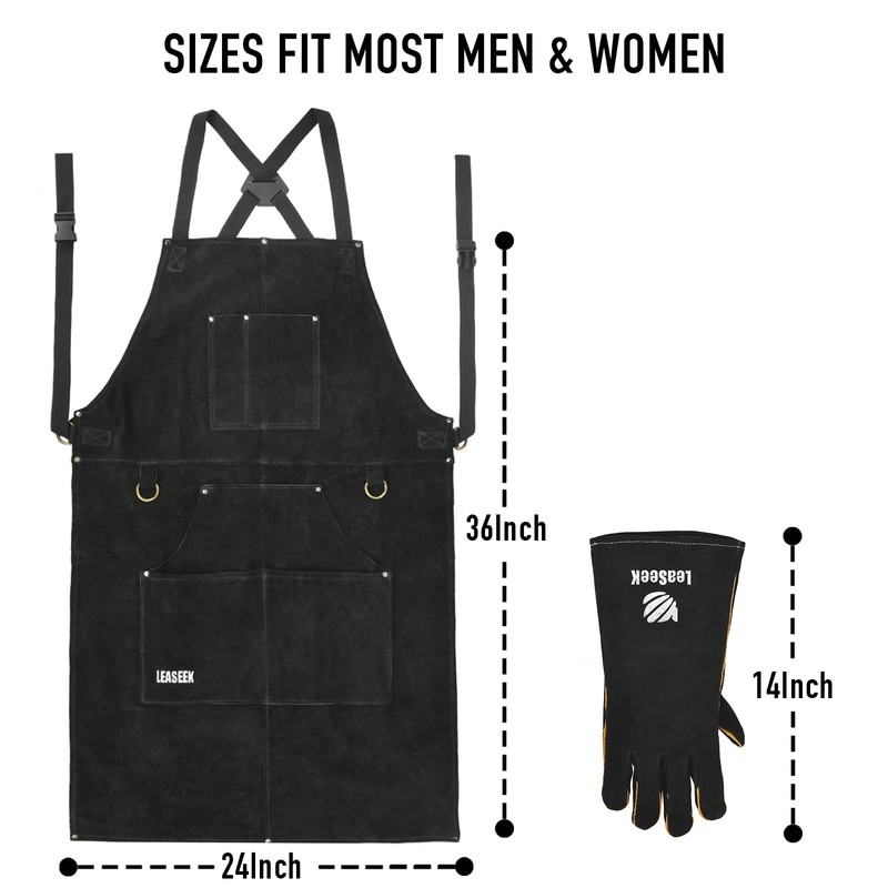 LeaSeek Leather Welding Apron,Heat & Flame-Resistant Heavy Duty Work Aprons