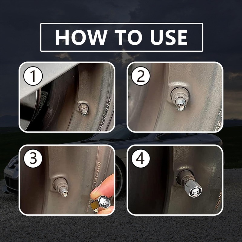 GKmow Pack-4 Skull Car Wheel Tire Valve Stem Caps, Dust