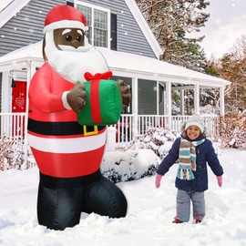 TURNMEON 6Ft Tall Christmas Outdoor Decoration Inflatables Black Santa Claus Hold Gift Box with LED Lights Blow Up Yard Christmas Decorations for Holiday Xmas Decor Home Outside Lawn Yard Garden Party