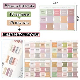 Laminated Bible Tabs,75 Tabs,Laminated Bible Index Tabs for Women and Men, Boho Theme Bible Tabs for Easy Navigation, Large Print Easy to Read