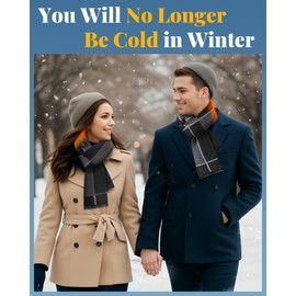 Men Graphene Heated Scarf Rechargeable Battery Powered Intelligent Electric Heating Shawl Wraps Cordless Portable Outdoor Accessory Essentials Travel Must Have Winter Warm Black Gray Plaid Scarves