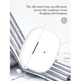 Case for Bowers & Wilkins Pi8 Wireless Earbuds,Soft Protective,Shockproof, BOVUGAC Silicone Case Cover with Keychain & Cleaning Kit & Lanyard-White