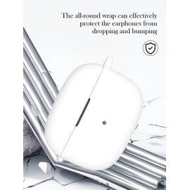 Case for Bowers & Wilkins Pi8 Wireless Earbuds,Soft Protective,Shockproof, BOVUGAC Silicone Case Cover with Keychain & Cleaning Kit & Lanyard-White