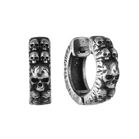 Raymard Vintage Skull Hoop Huggie Earrings for Men, Stainless Steel Punk Skeleton Biker Earrings, Stainless Steel, No Gemstone, Silver, PE44810-NA