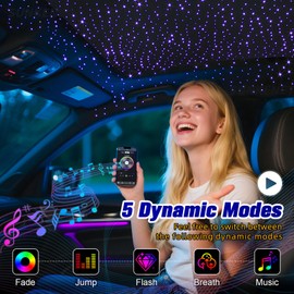 SUNKENET 6W Mini Size Twinkle 400pcs*0.03in*9.8ft Starlight Headliner Kit, Star Lights for Car with Bluetooth APP/28key Remote Control/Music Effect, RGBW Fiber Optic Lights for Home Ceiling