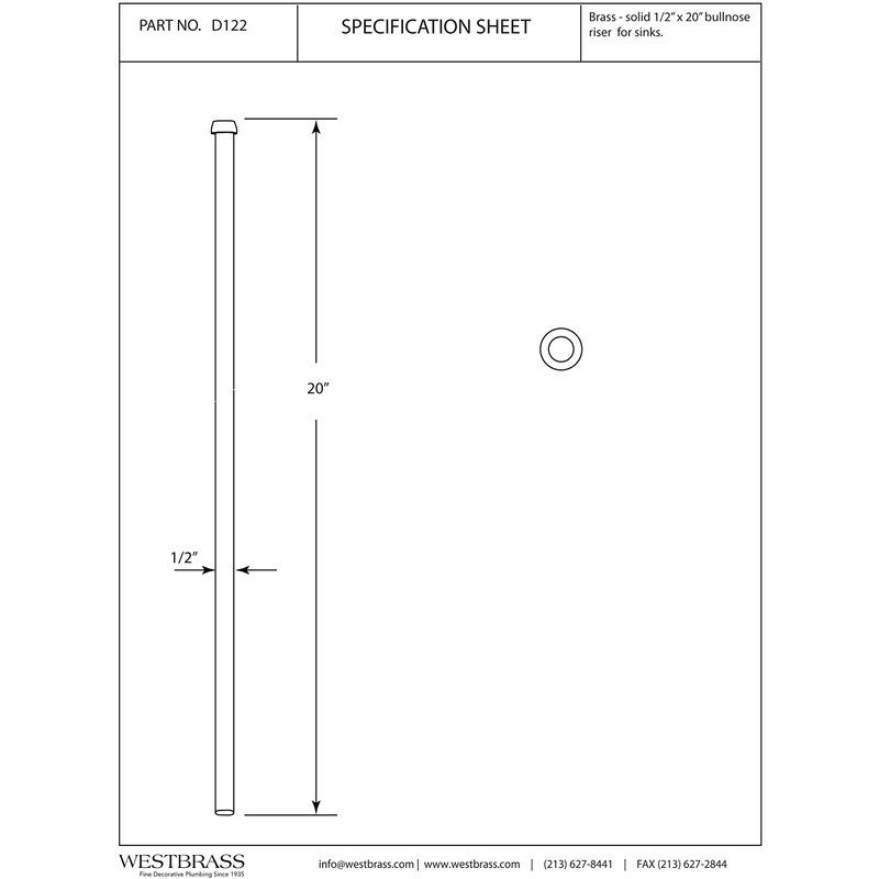 Westbrass D122-12 D122 1/2" x 20" Brass Bullnose Faucet Riser