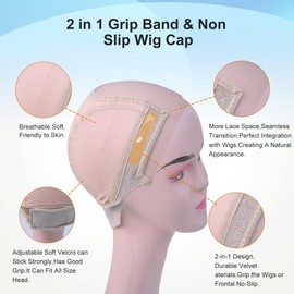 Lace Silicone Wig Grip Cap for Women,Wig Cap with Grip Band Adjustable,Used for Lace Wigs and Single Top Wigs-Lace Grip Cap Let Your Wig Be Glueless (Nude, S)