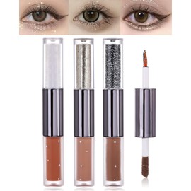 Liquid Matte Glitter Eye Shadow, Shimmer Matte Liquid EyeShadow Kit - 3 Pieces High Pigmented Velvet Cream Eyeshadow Eyeliner Stick, Quick Drying Long Lasting Create Multi Dimensional Korean Eye
