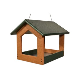 DutchCrafters Plastic Poly Modern Hanging Fly Through Bird Feeder for Outside, Bird Feeding Station with Mesh Screen Floor - Amish Made in USA (Turf Green & Bright Cedar)