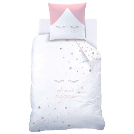 Matt&Rose Stars Bed Linen Set, 135 x 200 cm, Girls' Bed Linen, Sweet Dreams, Eyelashes and Stars, Pillowcase 80 x 80 cm + Duvet Cover 135 x 200 cm, 100% Cotton