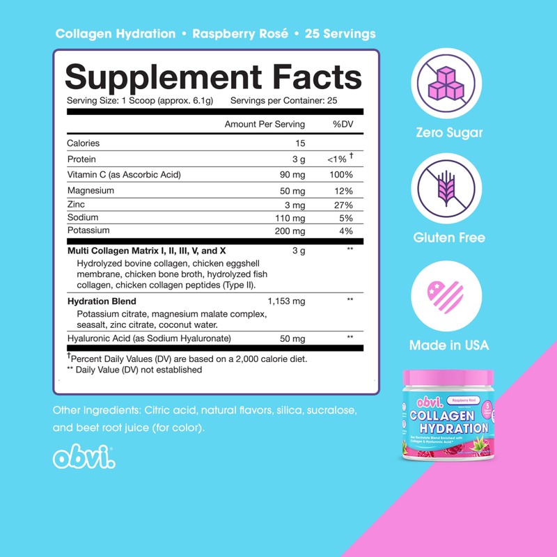 Obvi Hydration Powder | Electrolyte & Collagen Peptide Complex |