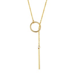 GOLDCHIC JEWELRY Gold Lariat Bar Necklace Open Circle Y Necklace, Stainless Steel Vertical Bar Looped Long Necklace, Dainty Gold Necklace For Women with Gift Box