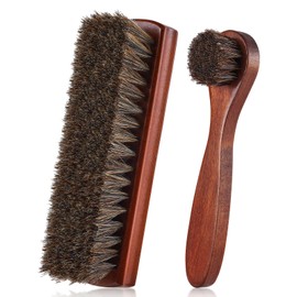 2 Pcs Horsehair Shoe Brush Kit Polishing Daubers Applicators Leather Care Brushes Shine Cleaning Cloth with Case(Shoe Brush Set G)