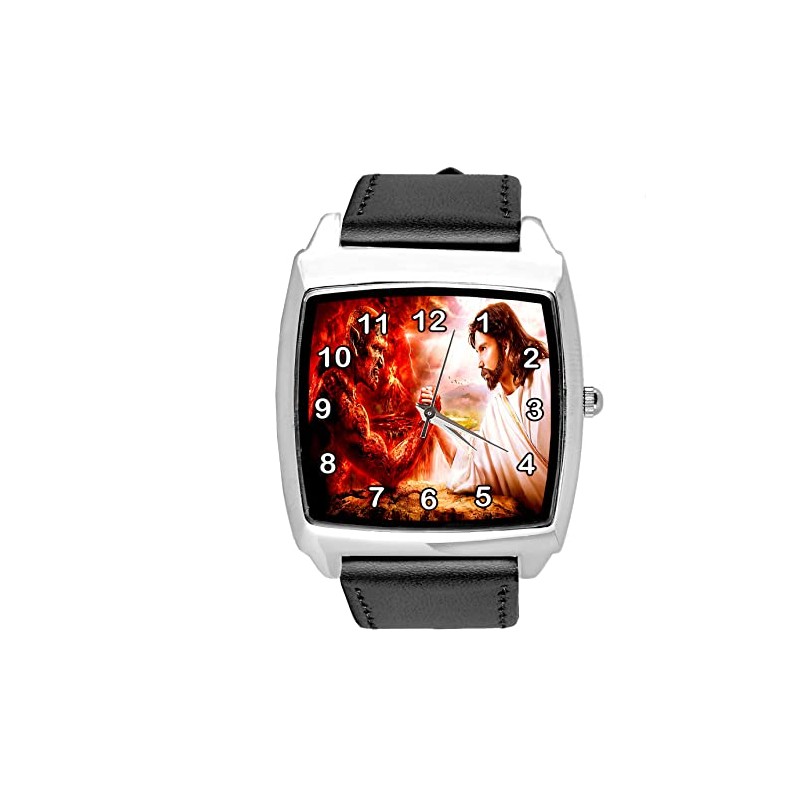 TAPORT Black Leather Square Devil vs Jesus Watch