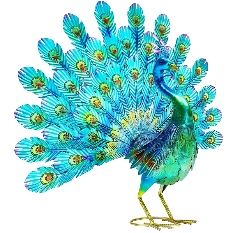 Autodaya 27.5" Tall Metal Peacock Garden Statue - Handmade, 3D