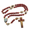 Devotional Saints Corded Wood Rosary - Red with Gold -