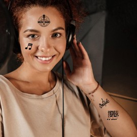 40 Pieces Black Music Temporary Tattoos,12 Sheets Guitar Words Symbols Fake Waterproof Stickers for Women Men Girls Lower Back Shoulder Neck Arm Body Art