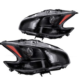 JSBOYAT Headlight Assembly for 2009-2014 Maxima 4-Door Sedan Halogen Headlamp Driver and Passenger Side (Black Housing with Amber Reflector)