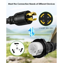 5FT NEMA L14-30P to 50A SS2-50R with Locking Ring, 120V/240 30A 4 Prong Male to 4 Prong Twist Lock Receptacle, Power Cord Adapter for RV Marine Boat Camper Generator