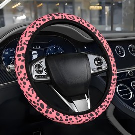Hovom Cheetah Car Steering Wheel Cover, Leopard Print Steering Wheel Cover, Breathable Auto Steering Cover, Universal Vehicle Steering Wheel Protector Fits 15 Inch, Car Accessories (Pink)
