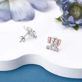 ONEFINITY Elephant Earrings Sterling Silver Elephant Stud Earrings Animal Elephant Jewellery Gifts for Women Animal Lovers, Sterling Silver, No Gemstone