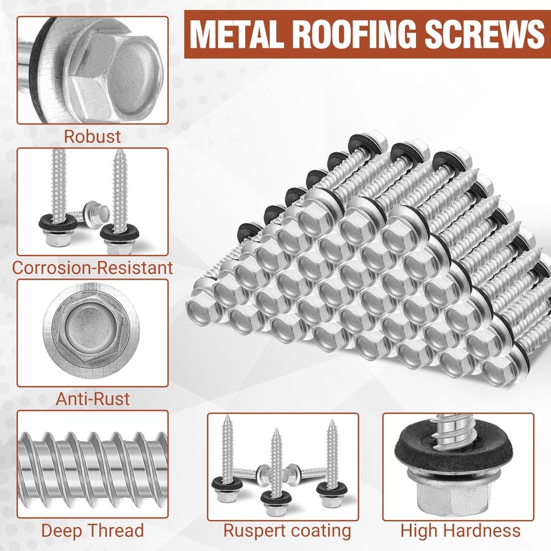 Zonon 250 Pcs Metal Roofing Screws #14 x 1-1/2 Inch
