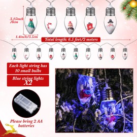 Aurelema 2 Pcs Christmas Snow Globe 6.6ft 10 LED String Light Clear Bulb Christmas Tree String Light with Cute Ornament Vintage Decor Lights for Bedroom Table Party Decor Battery Operated (Blue)
