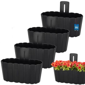 KOTARBAU® Set of 4 Balcony Flower Boxes, Wall Baskets, Flower Pot, 28 x 14 cm, Height: 13 cm, Anthracite, Wall Basket for Plants, Wall Flower Pot, Hanging Flower Pots, Hanging Pot, Plastic