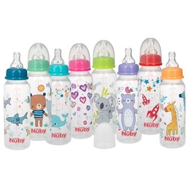 Nuby Printed Non-Drip Bottle, 8 Ounce, Colors May Vary
