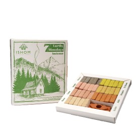 ISHOM | 7 Earthy Himalaya Smudge Incense Bricks|Pinon,Cedar,Juniper,Hickory,Alder, Mesquite and Fir Balsam|7 Fragrances of 10 Bricks Each| 70 Bricks+1 Holder