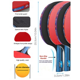 Table Tennis Set, Portable Table Tennis Bats and Balls | 4x Ping Pong Paddle for Children and Adult Table Tennis Racket Set with 2X Compact Storage Case | 8 x 3 star Ping-Pong Balls |