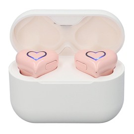 Cute Heart Shaped Cordless Earbuds, Bluetooth 5.3 Water Resistant Cordless Earphone, 6 Colors Gradient Lights with Charging Case, for Sport Travel (Pinkish)