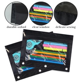 LaOficina 50 Packs Wholesale 3 Ring Binder Pouches, Zippered Binder Pencil Pouch with Clear Window, Clear Pen Case Bulk Suitable for School and Office(Black)
