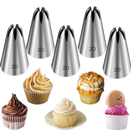FANTEXY - Juego de 5 puntas grandes de tubería 2D – Boquillas de decoración de pasteles de acero inoxidable, flores de gota y puntas de estrella para glaseado, glaseado, magdalenas, herramientas de