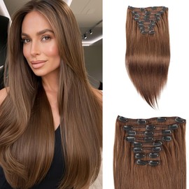 ELIHAIR Clip In Hair Extensions for Black Women Real Human Hair Invisible Natural Straight Clip Hair 10pcs #6 Color 20inch 160g/pack