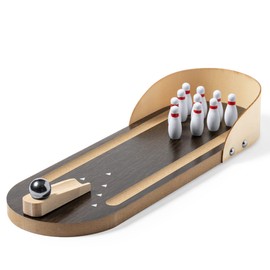 noTrash2003 Table bowling, mini bowling track, set with 10 pins, skill game for adults and children, desk game, skittling game