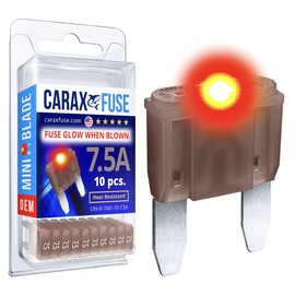 CARAX Glow Fuse – Premium Fuse Mini Blade – 7.5A Kit 10 pcs – Glow When Blown LED Automotive Fuse – Smart Auto Glow Fuse Easy Identification – 10 pcs.