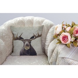 HGOD DESIGNS Moose Throw Pillow Case Cotton Linen Square Cushion Cover Standard Pillowcase for Men Women Home Decorative Sofa Armchair Bedroom Livingroom 18 x 18 inch