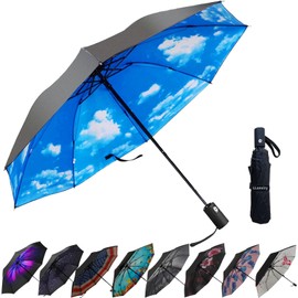 LLanxiry Compact Travel Umbrella,Windproof Waterproof Stick Umbrella Protection Golf Umbrellas (High clouds)