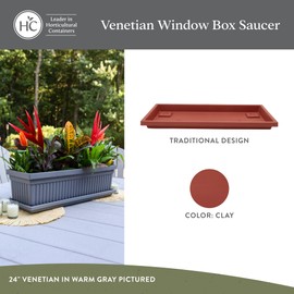 The HC Companies Venetian Rectangular Plant Tray - Lightweight Plastic Plant Saucer - Plant Drip Trays for Drainage -UV Resistant Pot Saucer for Indoor & Outdoor Use (23.5" Clay, Pack of 1)