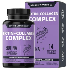 BiotinCollagen Complex- Contiene Biotina  Colgeno  15 Ingredientes y Vitaminas - Suplemento Vitamnico - Suplemento Alimenticio en Cpsulas - Sin Azcar 