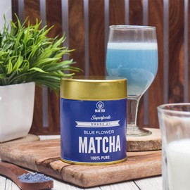 BLUE TEA - Matcha Powder (50 gm) | FRUITY DELIGHT | Super Anti-Oxidant | Grade - Dessert, Muffins - For Gift - Eco-Sustainable Tin Packaging